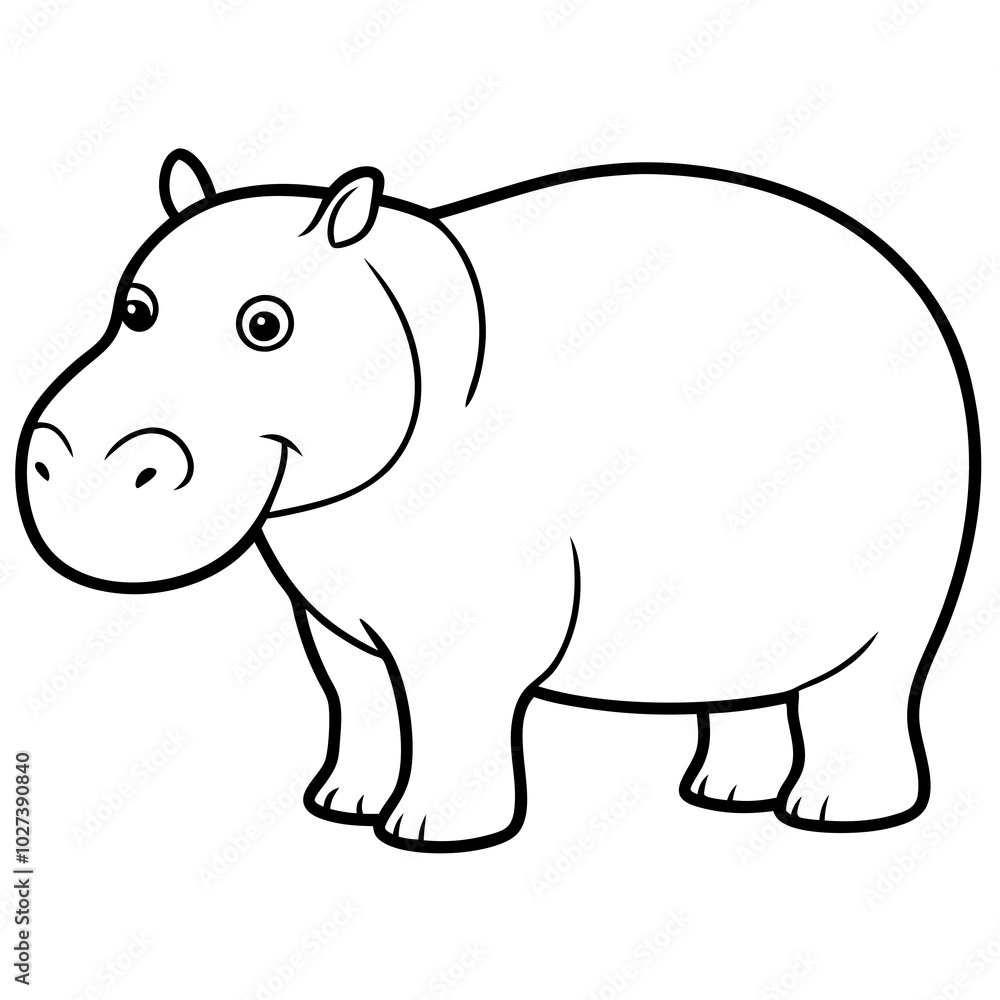 Obraz premium simple icon Children coloring book page, line art, monochrome black and white, cartoon outline cute style, illustration of a hippo