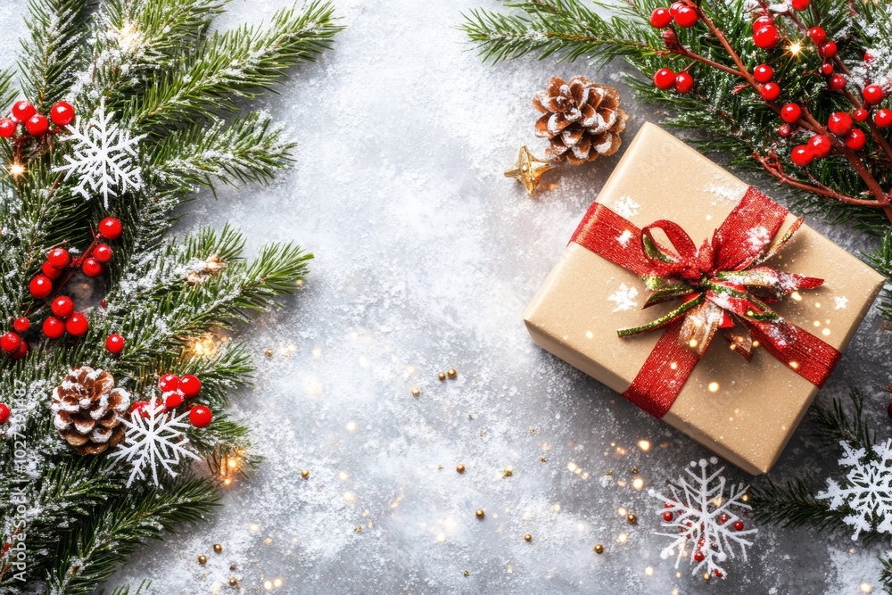 Christmas gifts box on festive background Christmas gifts box on festive background