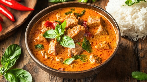 Delicious Rustic Panang Curry with Pork and Herbs photo