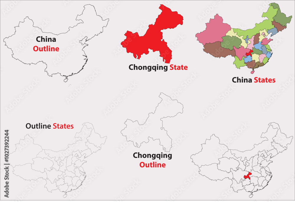 Fototapeta premium Chongqing map vector of China, Chongqing line map, Chongqing with city map, Chongqing outline map