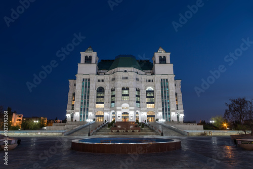 Astrakhan State Opera and Ballet Theater in the evening. Astrakhan, Russia