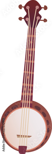 This illustration features a traditional banjo characterized by its circular body and long neck. The design highlights the craftsmanship of this beloved string instrument.