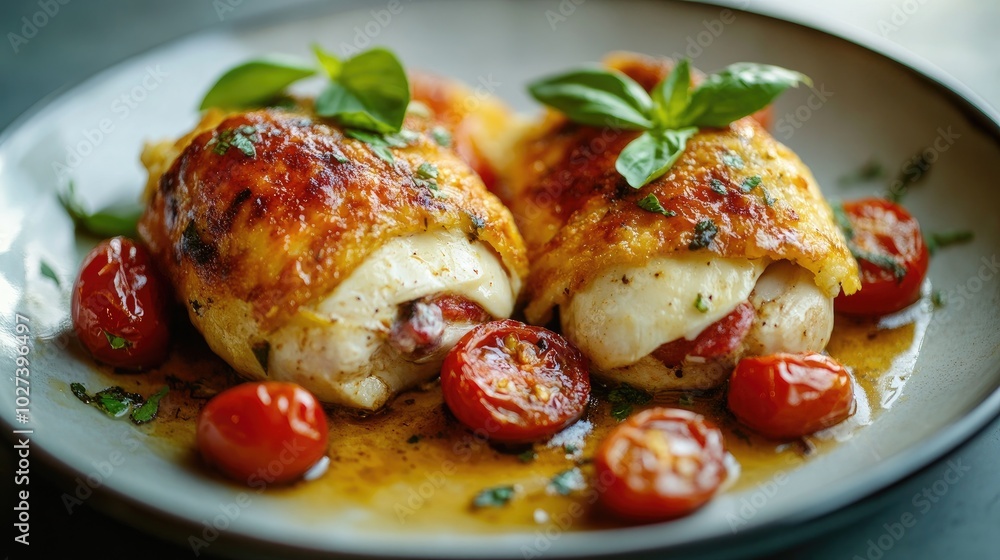 Delicious Chicken Cordon Bleu Plated with Tomatoes Delicious Chicken Cordon Bleu Plated with Tomatoes
