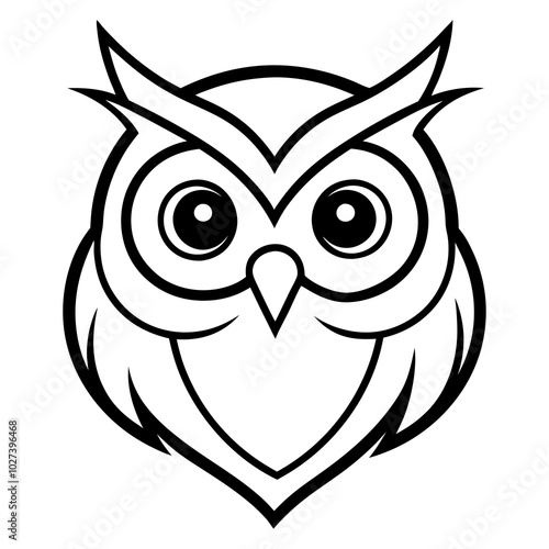 simple icon Children coloring book page, line art, monochrome black and white, cartoon outline cute style, illustration of a owl