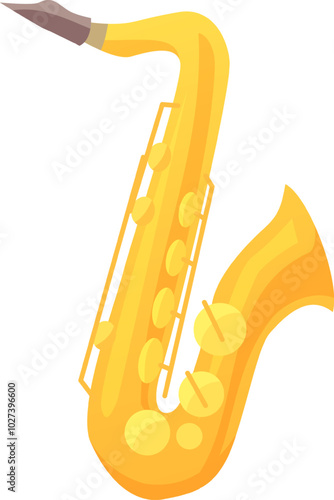 This vibrant yellow saxophone features smooth curves and shiny keys showcasing its elegant design. The instrument is depicted with great detail emphasizing its musical charm.