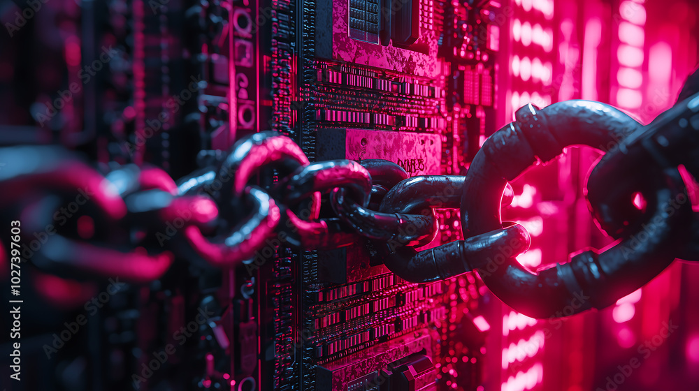 Naklejka premium Cybersecurity Chain Link on Circuit Board