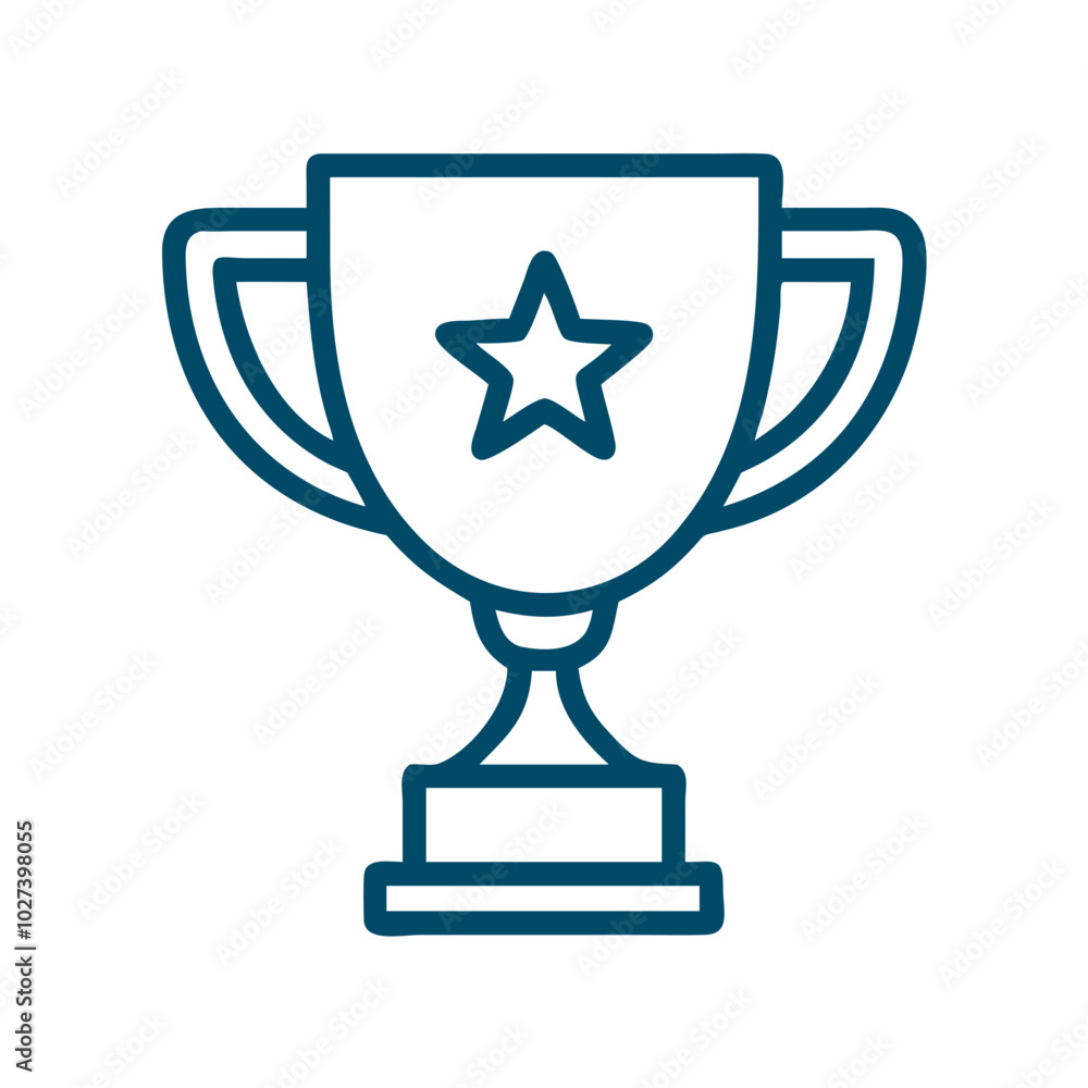 icon for business Trophy. Outline of trophy cup with star symbol in blue icon for business Trophy. Outline of trophy cup with star symbol in blue