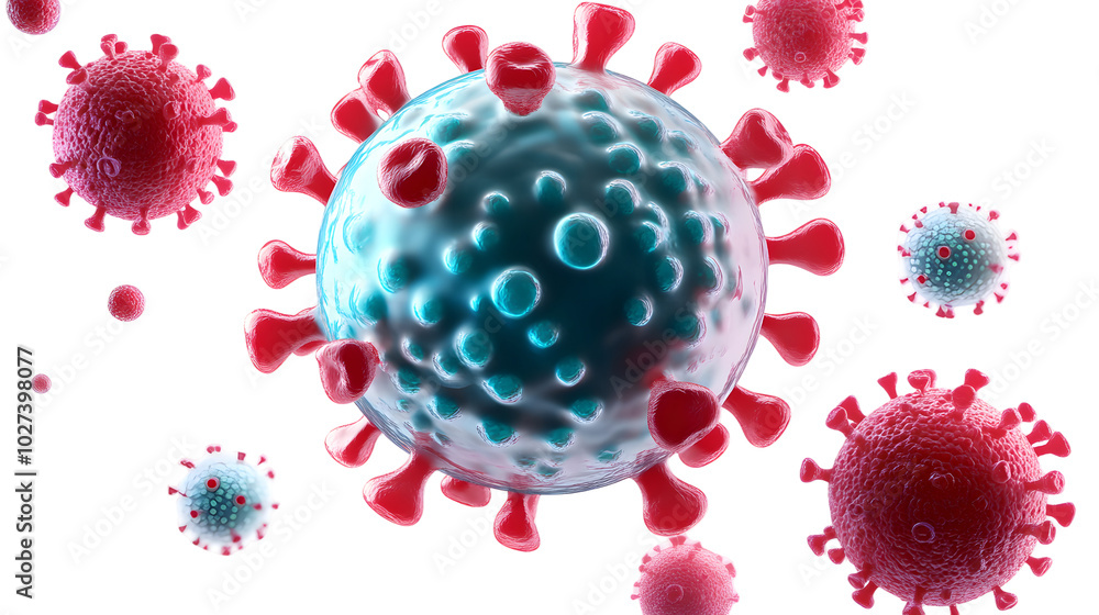 3d covid virus cell surrounded by other cells isolated on white or transparent background, png 3d covid virus cell surrounded by other cells isolated on white or transparent background, png