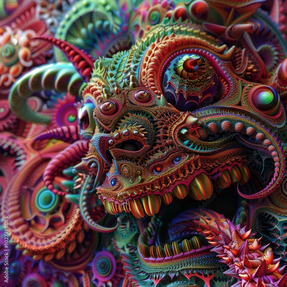 Fototapeta premium Intricate and vibrant surreal creature bursting with colors and patterns creating a captivating visual experience