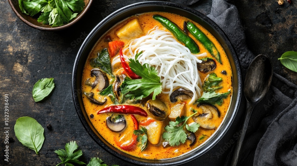 Panang Curry Bowl with Fresh Vegetables and Herbs Panang Curry Bowl with Fresh Vegetables and Herbs