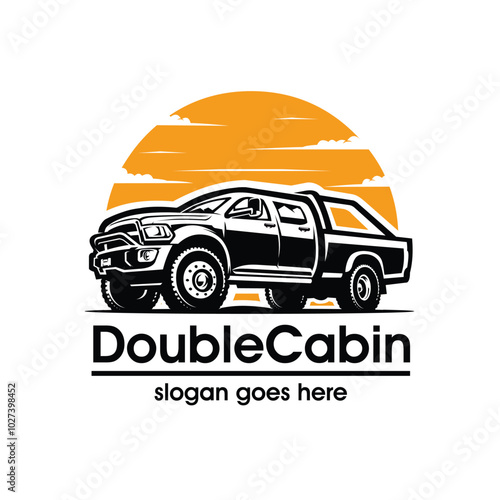 Double cabin 4x4 heavy duty offroad vehicle pickup truck logo vector art illustration isolated