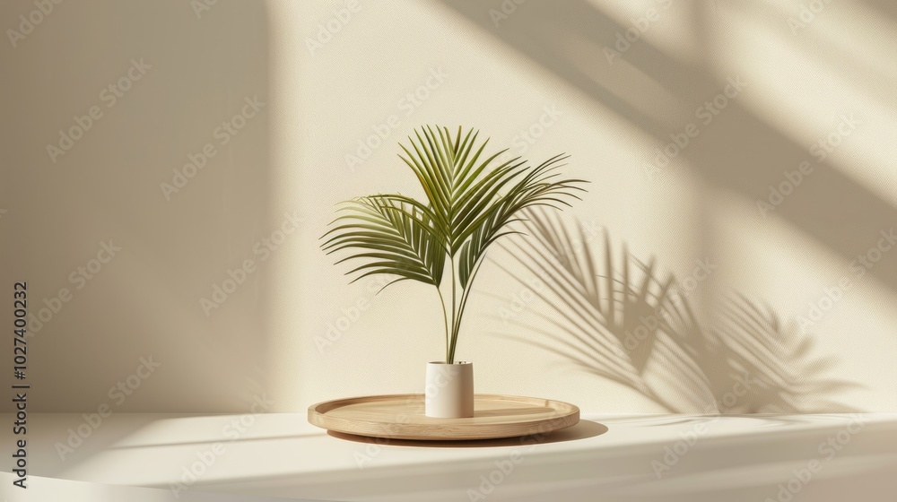 minimal background with palm tree in pot. Mock up for product display. minimal background with palm tree in pot. Mock up for product display.