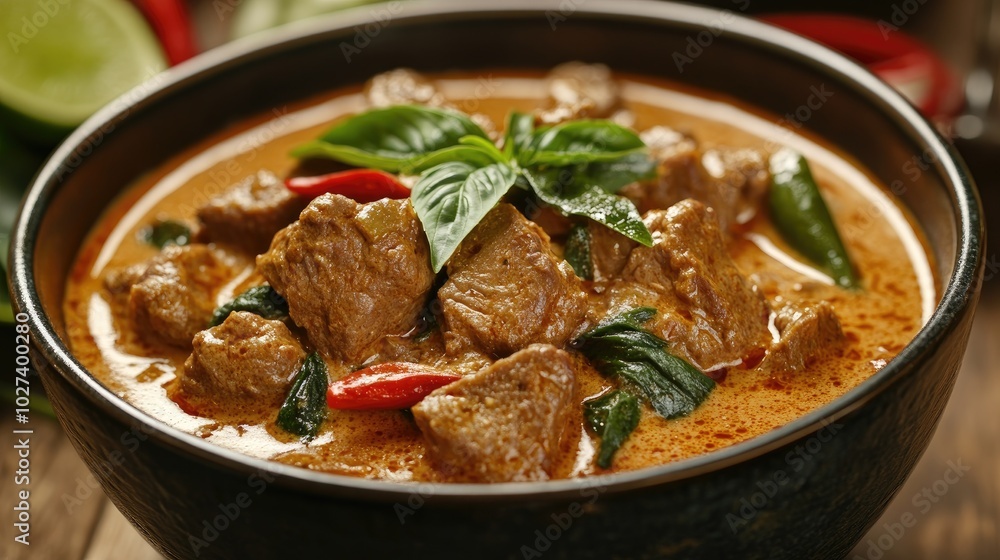 Rich Beef Panang Curry in Bowl Rich Beef Panang Curry in Bowl