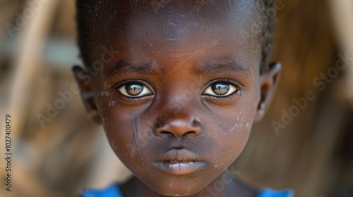 A hungry African child with empty eyes, awaiting assistance