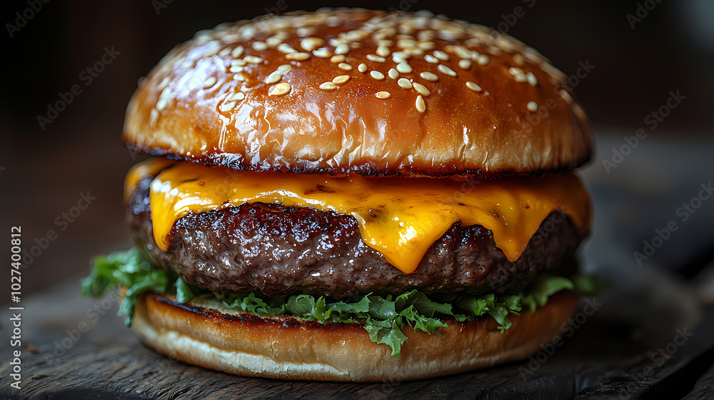 Delicious gourmet hamburger with meat, bacon, cheddar, tomato, lettuce, special sauce, onion and pickles ready to eat Delicious gourmet hamburger with meat, bacon, cheddar, tomato, lettuce, special sauce, onion and pickles ready to eat