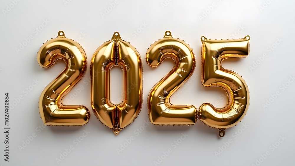 Golden Balloons with 2025 Text Celebration isolted in white background Golden Balloons with 2025 Text Celebration isolted in white background