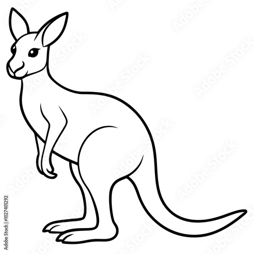 simple icon Children coloring book page, line art, monochrome black and white, cartoon outline cute style, illustration of a kangaroo