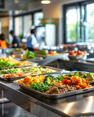 School Cafeteria Promoting Sustainable and Healthy Eating Habits with Fresh Local Ingredients