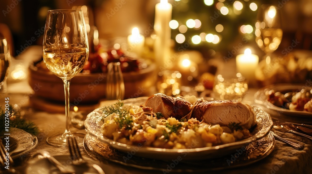 Elegant Dinner Table Setting with Festive Ambiance Elegant Dinner Table Setting with Festive Ambiance