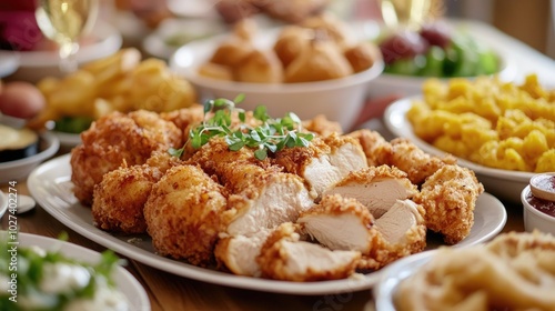 Family Dinner Table with Chicken Platter