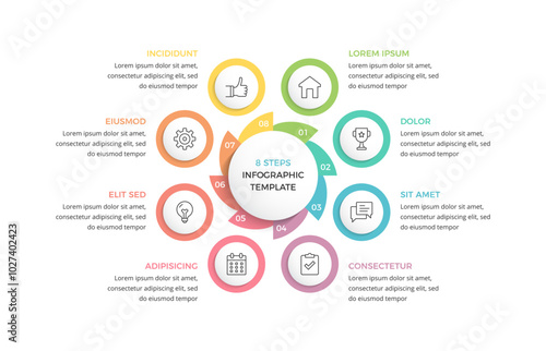 Circle diagram divided into 8 parts, infographic template, vector eps10 illustration