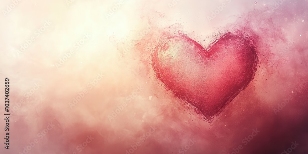 Fototapeta premium A heart shape emerges from a blend of soft, warm colors, creating a sense of love and affection. The delicate hues envelop the heart, conveying a peaceful and uplifting atmosphere that inspires joy.