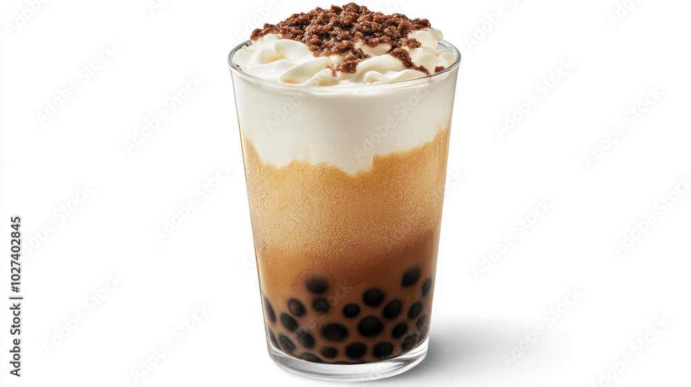 Refreshing Vanilla Bubble Tea with Creamy Topping Refreshing Vanilla Bubble Tea with Creamy Topping