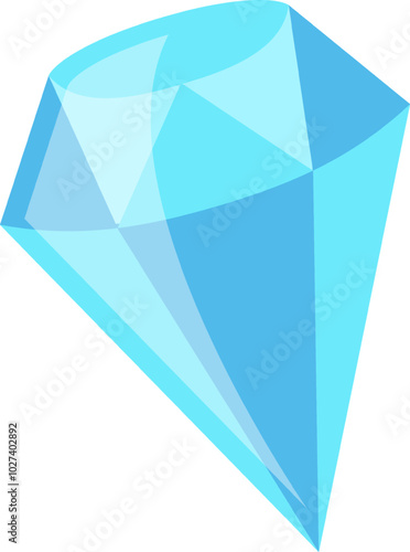 The illustration showcases a striking blue diamond with geometric facets that create reflections and light plays emphasizing its brilliance and beauty in a minimalist setting.