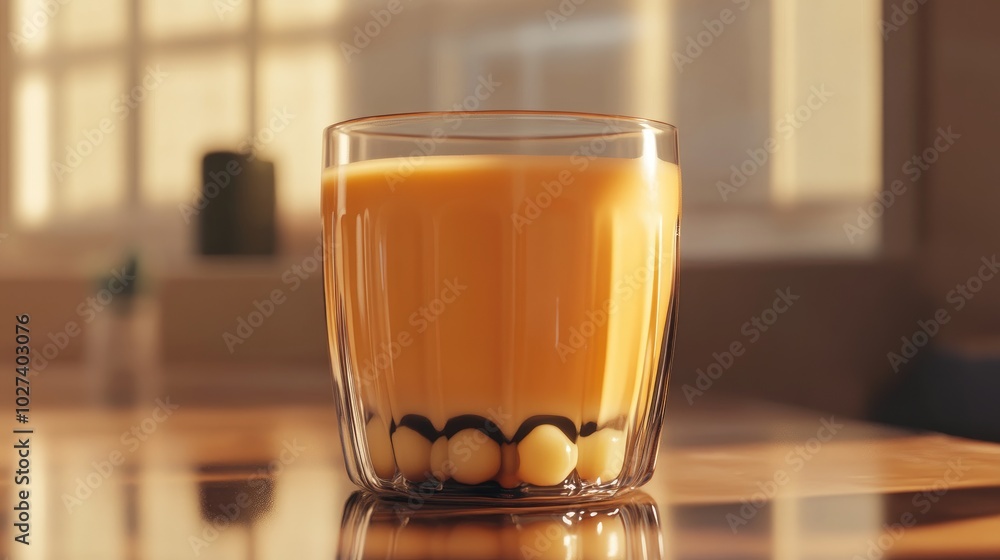 Creamy Bubble Tea in a Glass with Gradient Effect Creamy Bubble Tea in a Glass with Gradient Effect