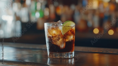 Iced Cola with Lime Wedge in a Glass