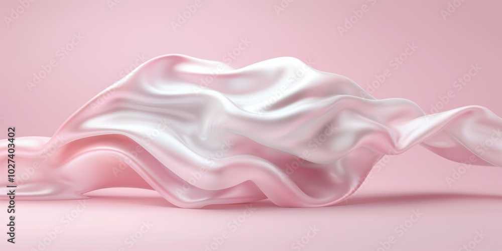 Elegant flow of pink and white silk fabric on soft pink background Elegant flow of pink and white silk fabric on soft pink background