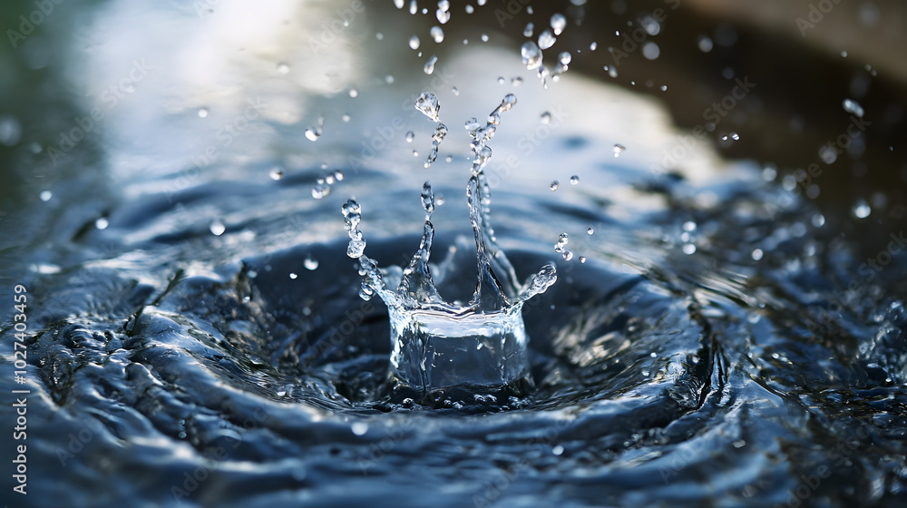 Water splash, photo of clean fresh blue liquid Water splash, photo of clean fresh blue liquid