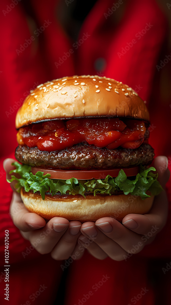 Delicious gourmet hamburger with meat, bacon, cheddar, tomato, lettuce, special sauce, onion and pickles ready to eat Delicious gourmet hamburger with meat, bacon, cheddar, tomato, lettuce, special sauce, onion and pickles ready to eat