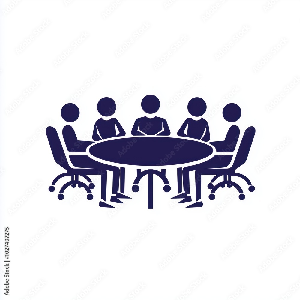 Group of people around a round table, discussing in a meeting setting, white isolate background. Group of people around a round table, discussing in a meeting setting, white isolate background.