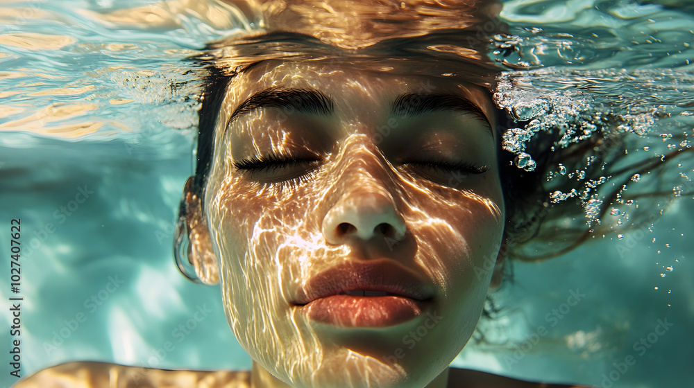 Portrait of a beautiful woman underwater, young female water portrait in a swim pool Portrait of a beautiful woman underwater, young female water portrait in a swim pool
