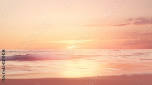 Calm ocean sunset with soft pastel colors and waves