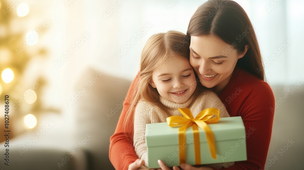 A joyful moment between a mother and daughter celebrating a special occasion. A joyful moment between a mother and daughter celebrating a special occasion.