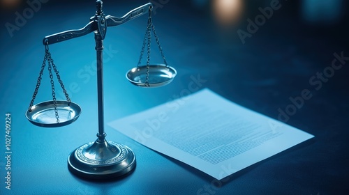 Wallpaper Mural Justice scales and a legal document on a dark reflective surface. Torontodigital.ca