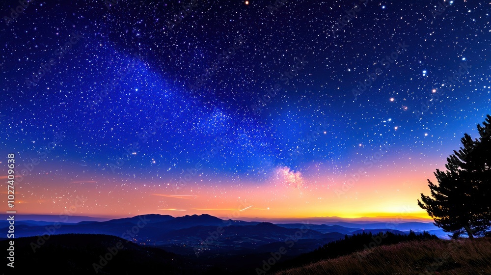 Starry Night Landscape Over Mountains Starry Night Landscape Over Mountains