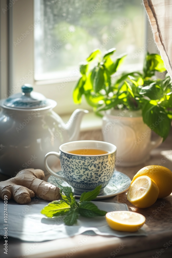 Herbal tea in a ceramic mug