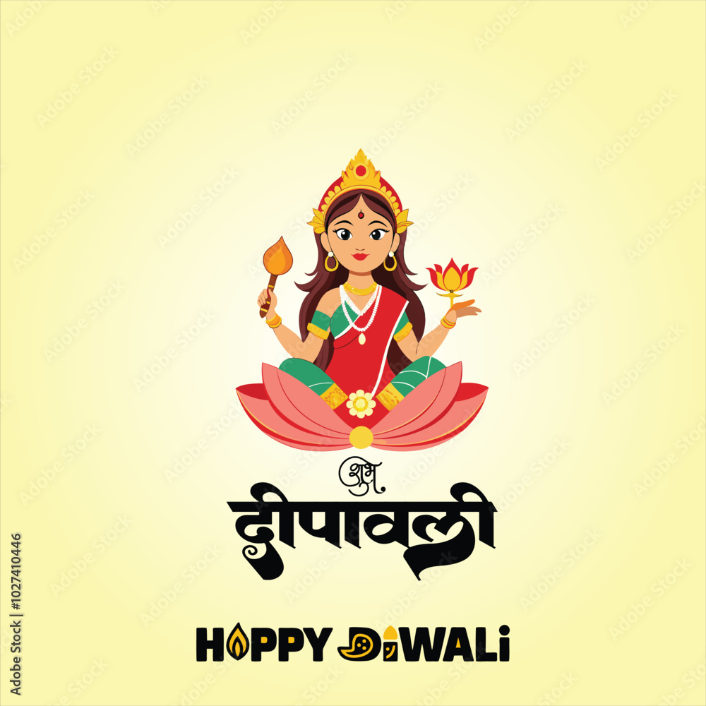 Fototapeta premium Happy Depwali Goddess Laxmi on Laxmi pujan or pooja in Diwali or Deepavali, a festival of light