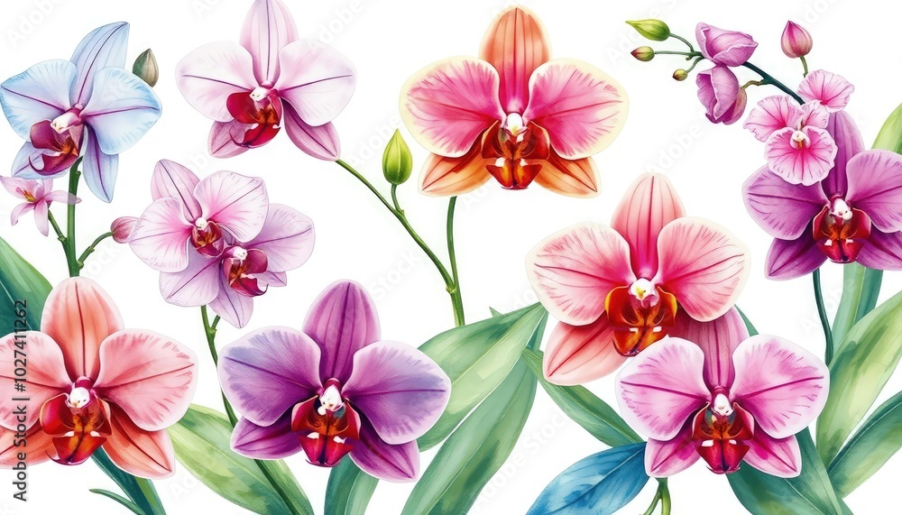 Set of exotic orchid flowers on isolated white background, botanical painting, watercolor illustration, tropical flora AI Generate Set of exotic orchid flowers on isolated white background, botanical painting, watercolor illustration, tropical flora AI Generate