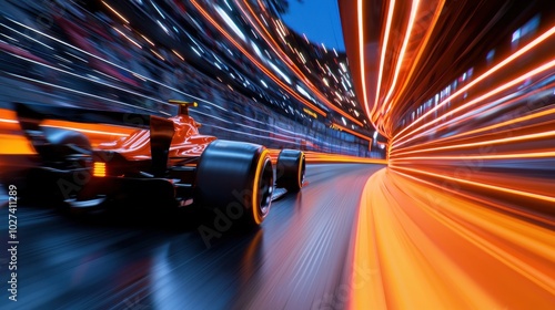 Dynamic Race Car in Motion with Light Trails