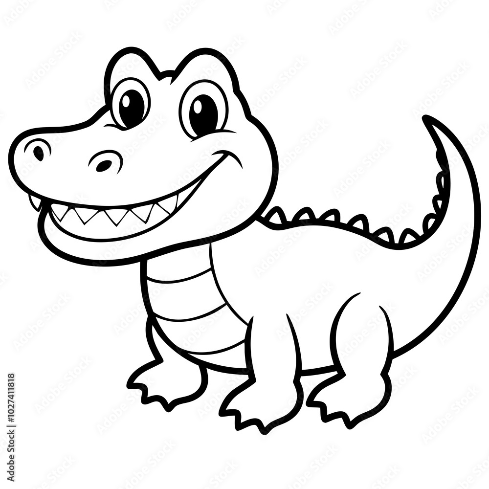 Fototapeta premium simple icon Children coloring book page, line art, monochrome black and white, cartoon outline cute style, illustration of a crocodile
