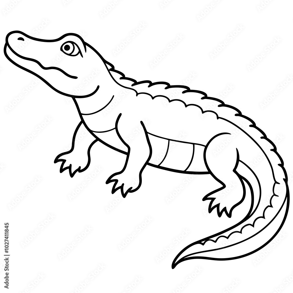 Fototapeta premium simple icon Children coloring book page, line art, monochrome black and white, cartoon outline cute style, illustration of a crocodile