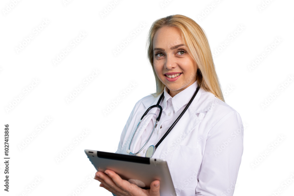 Young female medical professional ready for consultation with a tablet Young female medical professional ready for consultation with a tablet