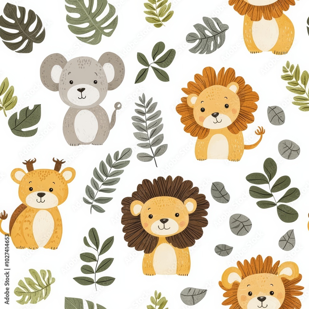 Fototapeta premium abstraction of Seamless pattern with african animals, decor elements