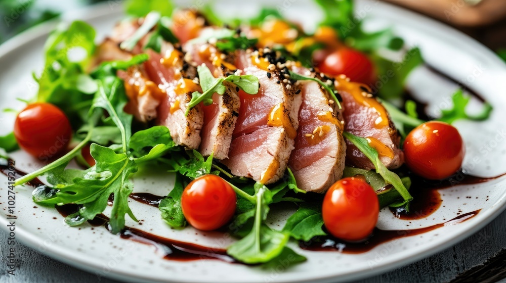 Fresh Tuna Salad with Cherry Tomatoes and Greens Fresh Tuna Salad with Cherry Tomatoes and Greens