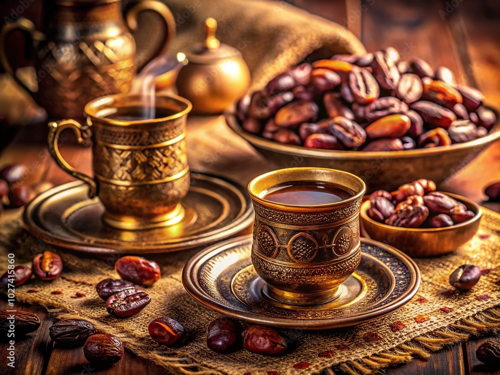 Elegant Arabic Coffee and Dates Still Life in Long Exposure Fine Art Photography Elegant Arabic Coffee and Dates Still Life in Long Exposure Fine Art Photography