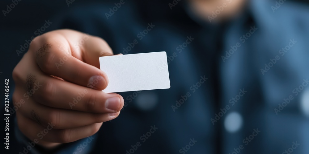 A hand extends forward holding a blank white card, symbolizing openness, communication, and the potential for new identity or opportunities in a simple gesture. A hand extends forward holding a blank white card, symbolizing openness, communication, and the potential for new identity or opportunities in a simple gesture.